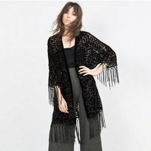 Zara Boho Velvet Fringe Shawl